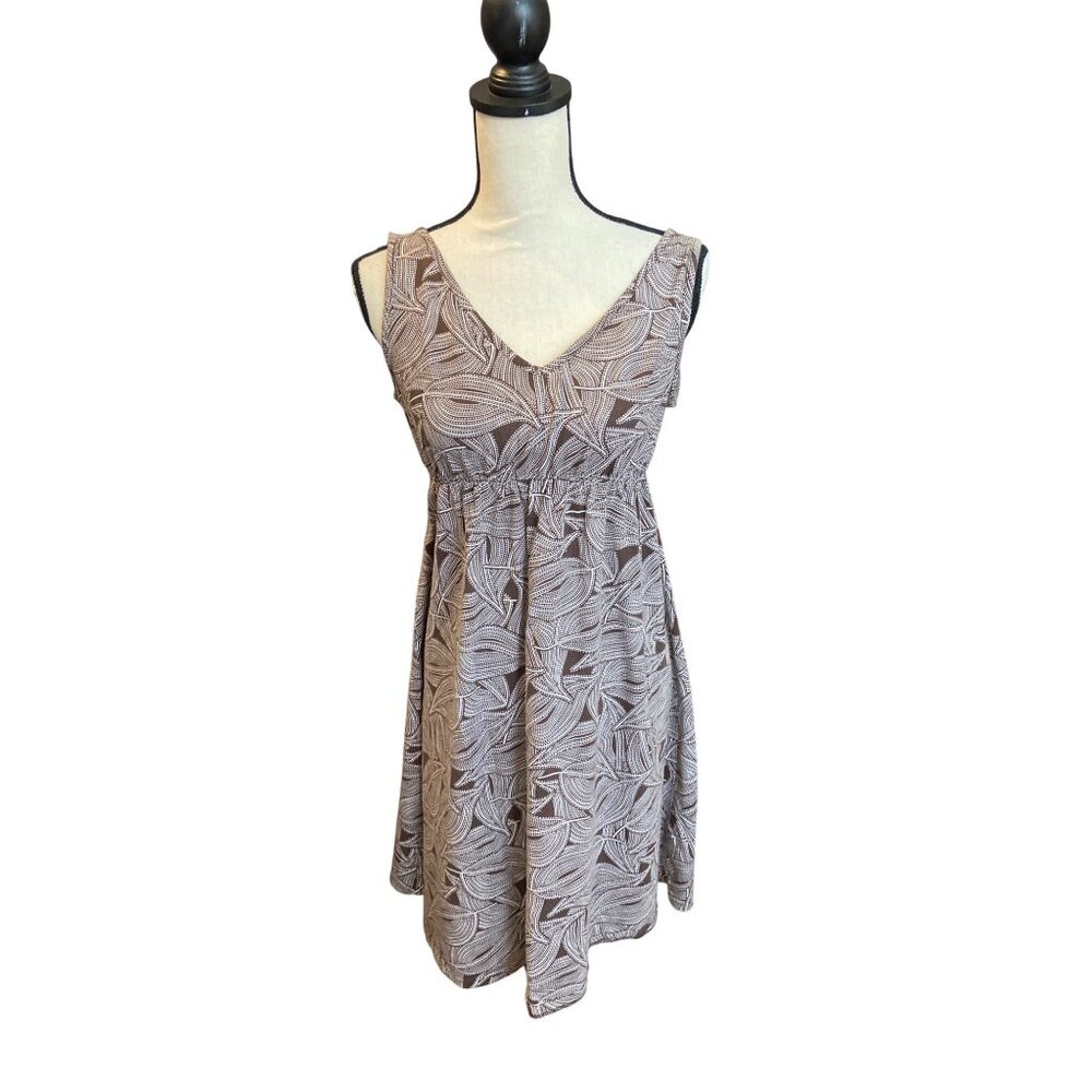 A.N.A. Brown Womens Mini Dress Medium Brown White Leaf Sleeveless V-Neck Y2K